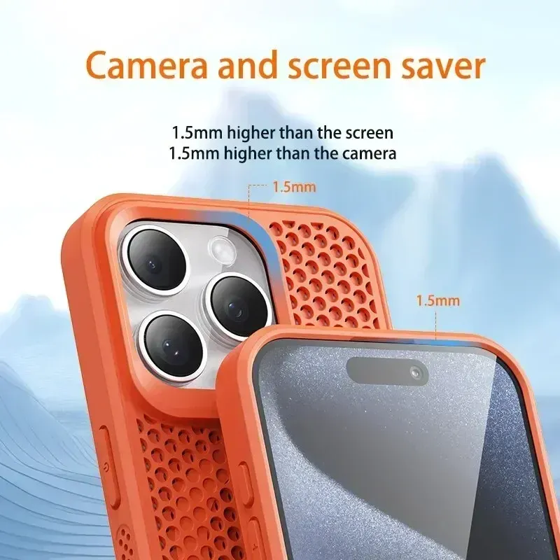 Coque de téléphone à dissipation thermique pour iPhone 11 à 18 Pro Max, coque arrière rigide respirante magnétique compatible MagSafe 3