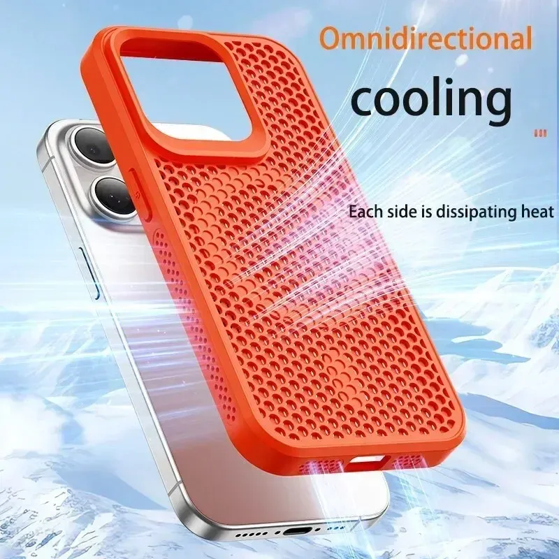 Coque de téléphone à dissipation thermique pour iPhone 11 à 18 Pro Max, coque arrière rigide respirante magnétique compatible MagSafe