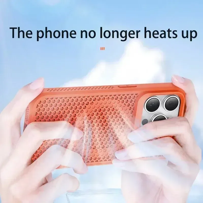 Coque de téléphone à dissipation thermique pour iPhone 11 à 18 Pro Max, coque arrière rigide respirante magnétique compatible MagSafe 4