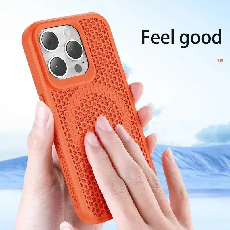 Coque de téléphone à dissipation thermique pour iPhone 11 à 18 Pro Max, coque arrière rigide respirante magnétique compatible MagSafe 5