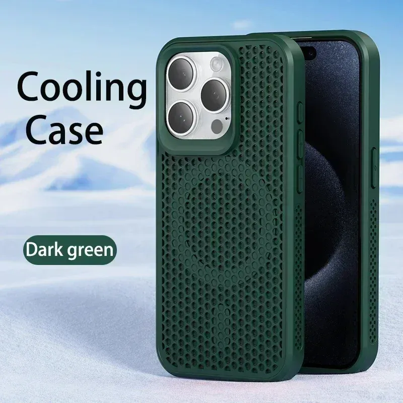 Coque de téléphone à dissipation thermique pour iPhone 11 à 18 Pro Max, coque arrière rigide respirante magnétique compatible MagSafe 7