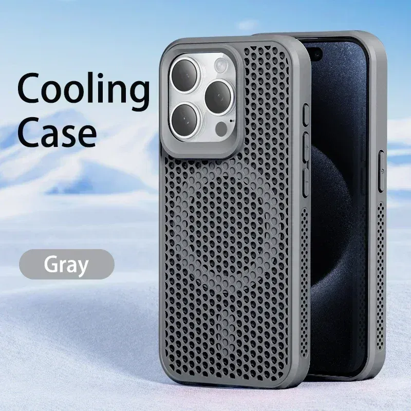 Coque de téléphone à dissipation thermique pour iPhone 11 à 18 Pro Max, coque arrière rigide respirante magnétique compatible MagSafe 8