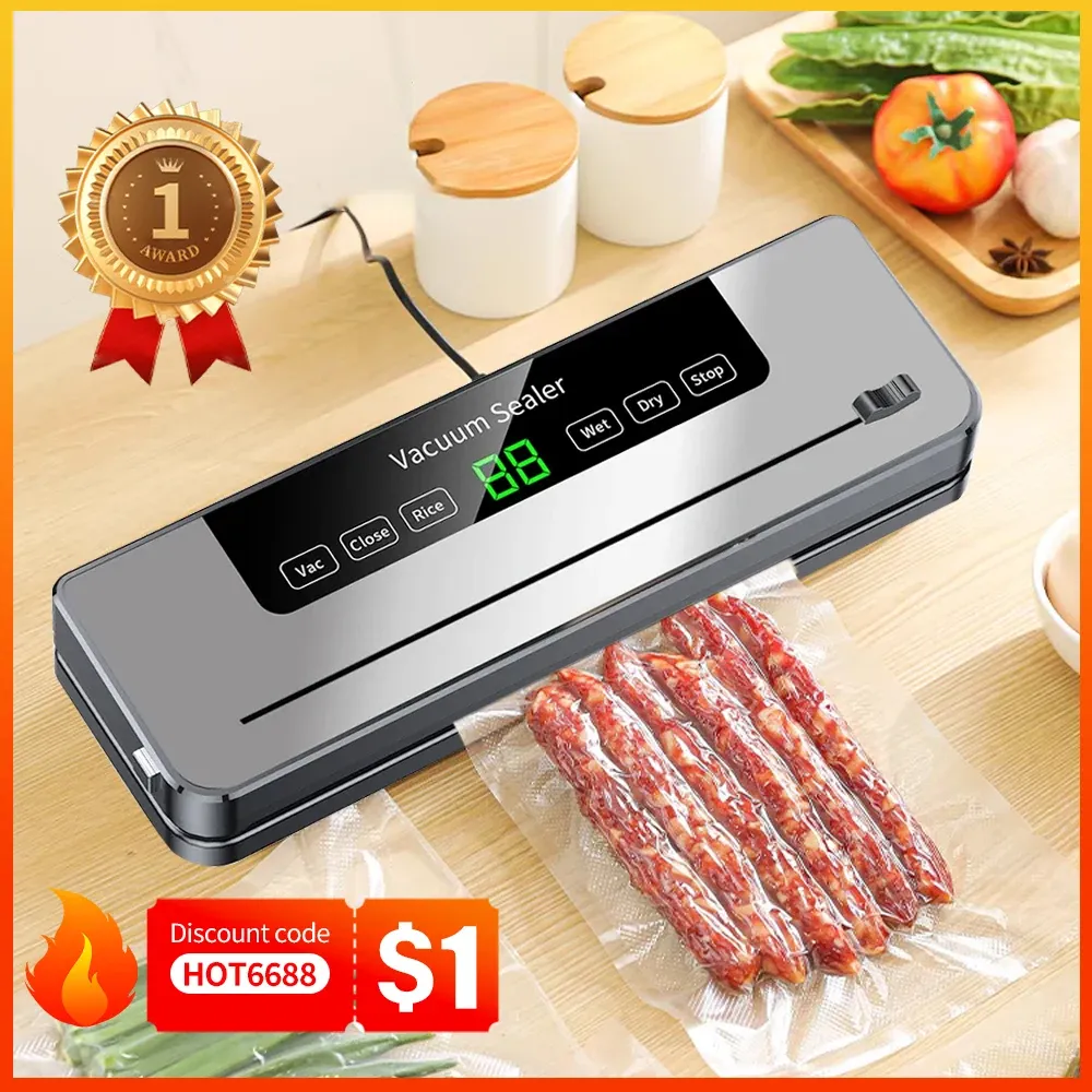 Machine sous vide électrique pour aliments avec commandes tactiles, compatible sec et humide, coupe-sac intégré - Image 1