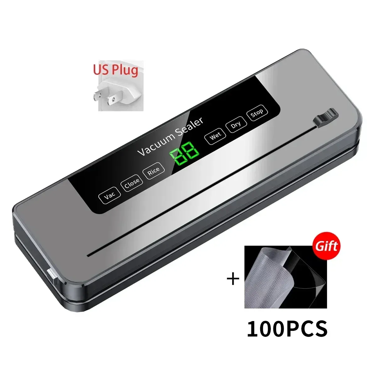 Machine sous vide électrique pour aliments avec commandes tactiles, compatible sec et humide, coupe-sac intégré 10