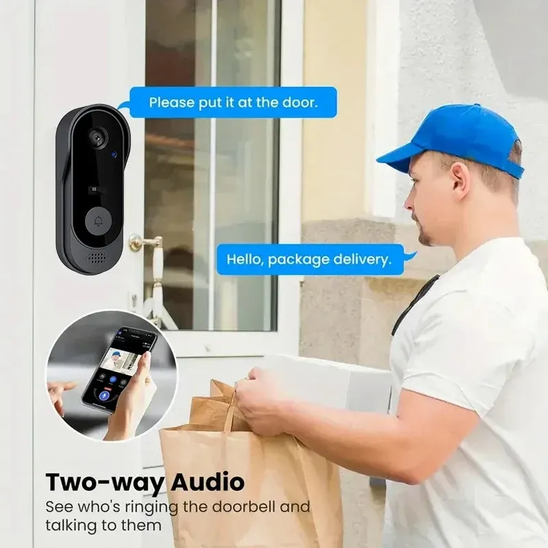 Sonnette vidéo intelligente Tuya Wi-Fi HD 1080P avec interphone bidirectionnel, étanche, compatible carte SD et stockage cloud 3