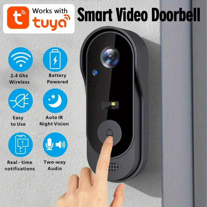 Sonnette vidéo intelligente Tuya Wi-Fi HD 1080P avec interphone bidirectionnel, étanche, compatible carte SD et stockage cloud - Image 1