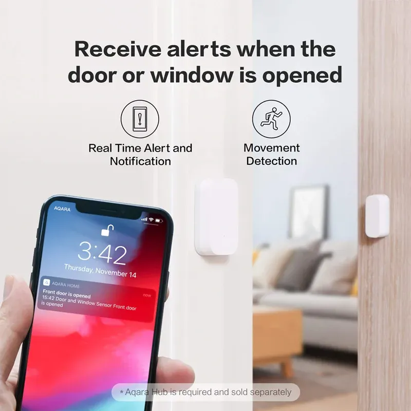 Capteur d'ouverture de porte/fenêtre sans fil Aqara Zigbee MCCGQ11LM, compatible Apple HomeKit 6