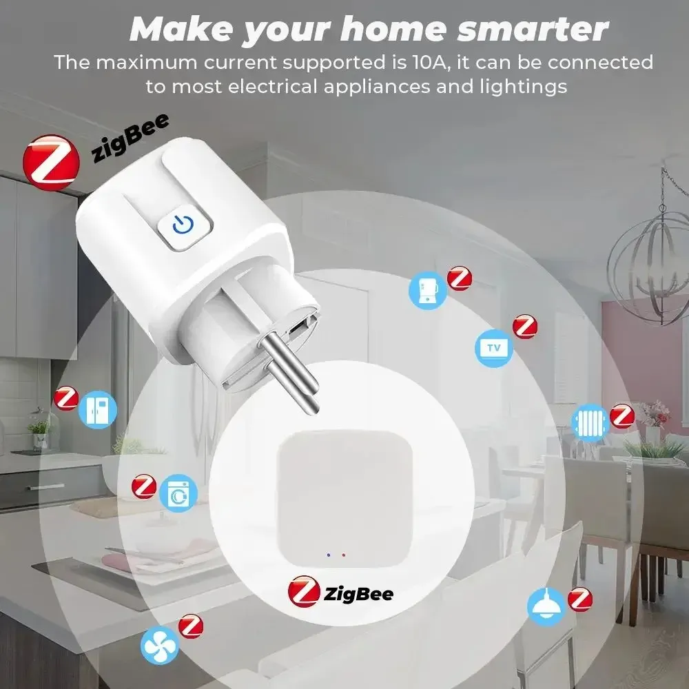 Prise connectée Wi-Fi ou Zigbee 3.0 (UE) avec mesure de consommation, pilotage à distance et compatibilité commande vocale pour appareils électroménagers 6
