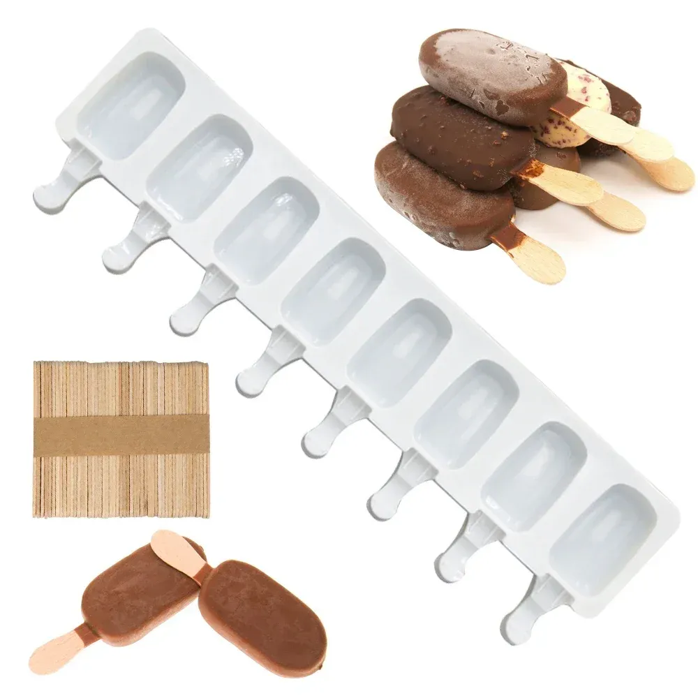 Moule à glace en silicone 8 cavités, moule Magnum en silicone, moule à glaçons DIY pour jus de fruits, plateau à glaçons, moule à bâtonnets glacés, accessoire de pâtisserie - Image 1