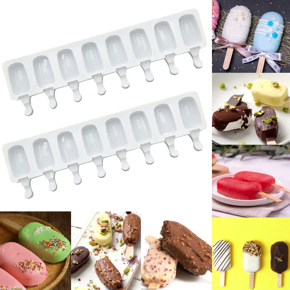 Moule à glace en silicone 8 cavités, moule Magnum en silicone, moule à glaçons DIY pour jus de fruits, plateau à glaçons, moule à bâtonnets glacés, accessoire de pâtisserie 2