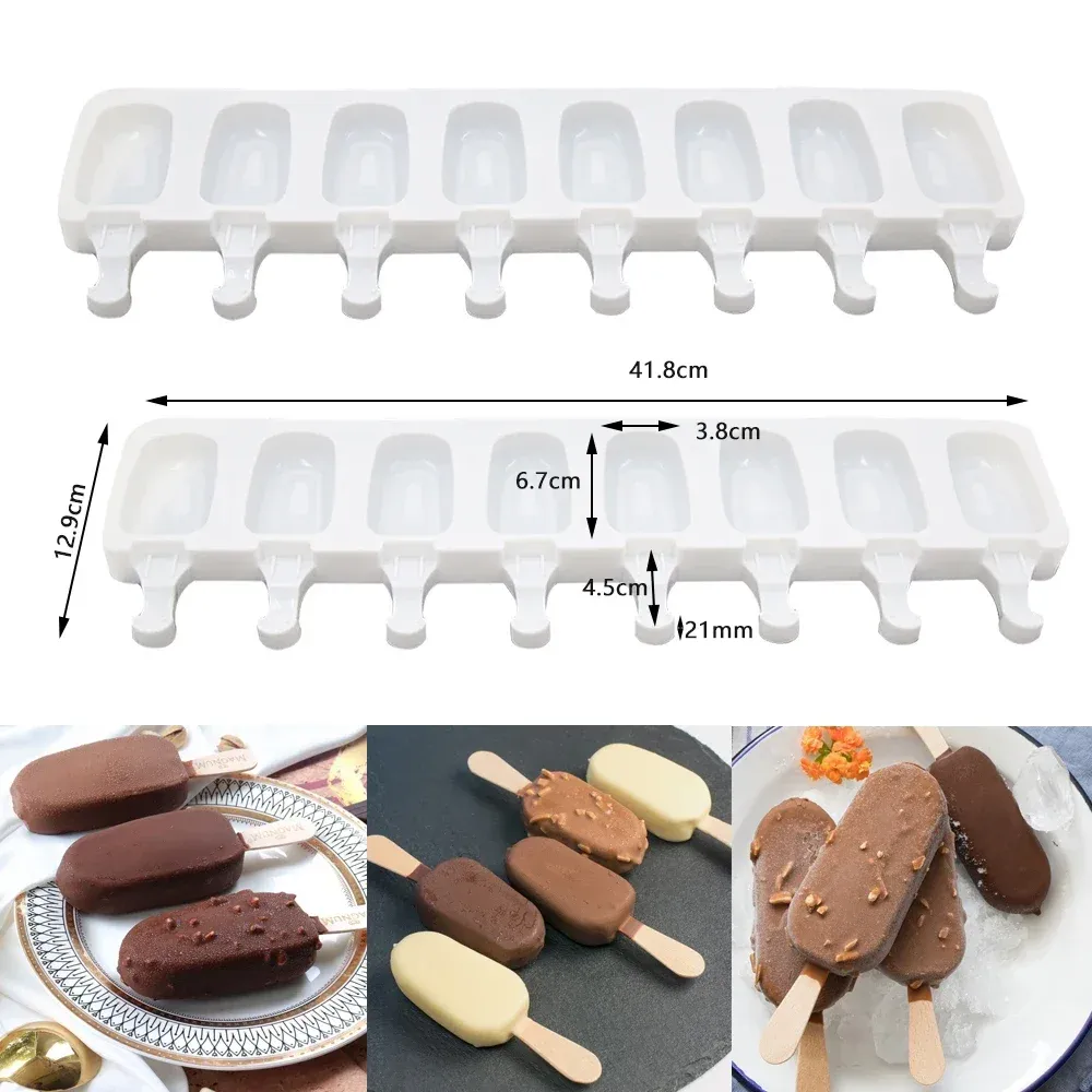Moule à glace en silicone 8 cavités, moule Magnum en silicone, moule à glaçons DIY pour jus de fruits, plateau à glaçons, moule à bâtonnets glacés, accessoire de pâtisserie 3