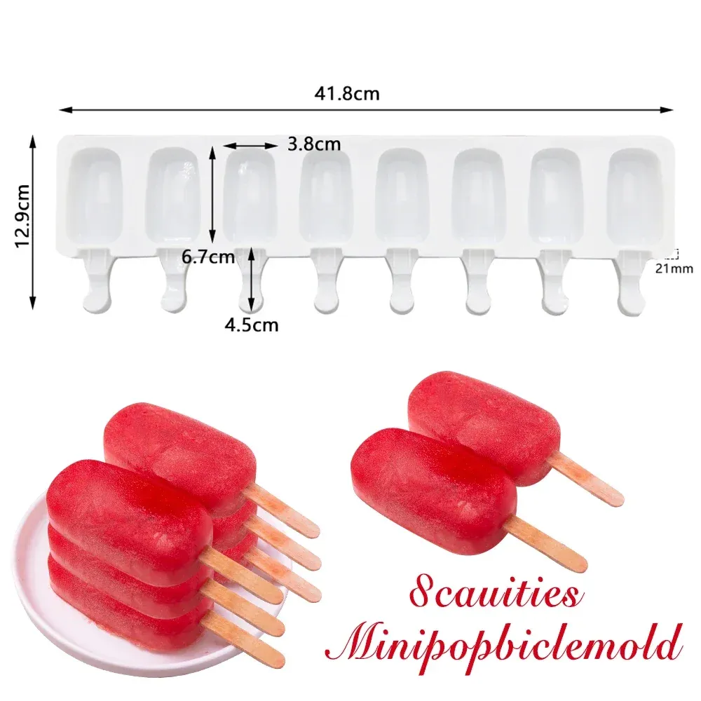 Moule à glace en silicone 8 cavités, moule Magnum en silicone, moule à glaçons DIY pour jus de fruits, plateau à glaçons, moule à bâtonnets glacés, accessoire de pâtisserie 6
