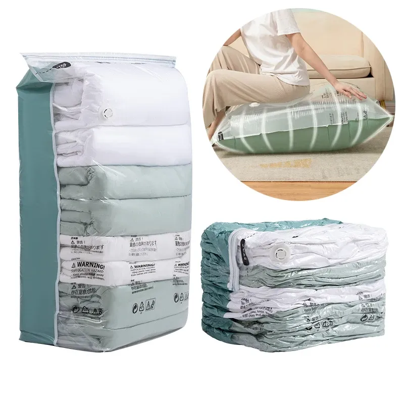 Sac de compression sous vide sans pompe, sac de rangement pour vêtements et couette, sac de voyage tridimensionnel de grande capacité, emballage neutre