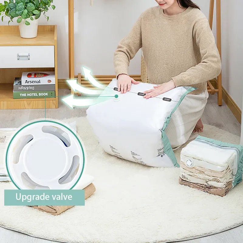 Sac de compression sous vide sans pompe, sac de rangement pour vêtements et couette, sac de voyage tridimensionnel de grande capacité, emballage neutre 2