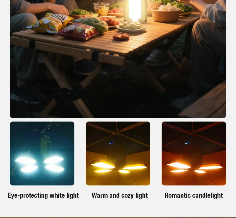 Lampe de camping LED avec ventilateur déployé
