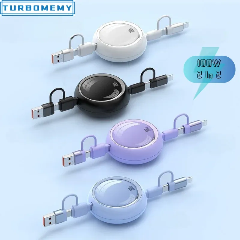Câble USB Type-C rétractable 100 W, câble de charge rapide USB-A vers USB-C, câble de données pour smartphone iPhone, Samsung et Xiaomi