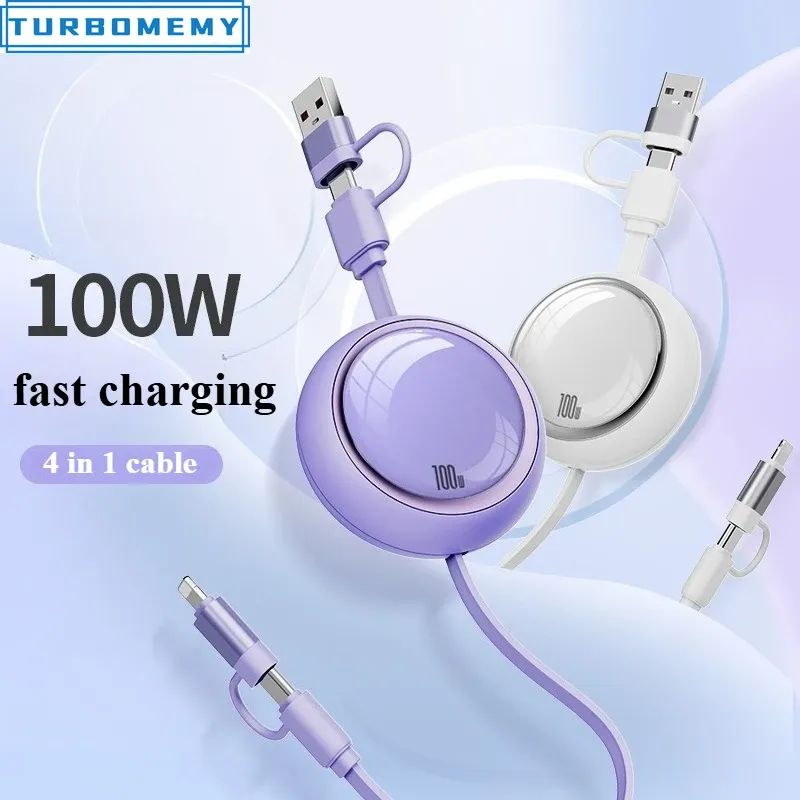 Câble USB Type-C rétractable 100 W, câble de charge rapide USB-A vers USB-C, câble de données pour smartphone iPhone, Samsung et Xiaomi 2