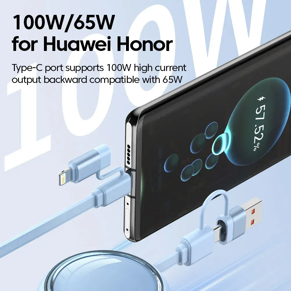 Câble USB Type-C rétractable 100 W, câble de charge rapide USB-A vers USB-C, câble de données pour smartphone iPhone, Samsung et Xiaomi 4