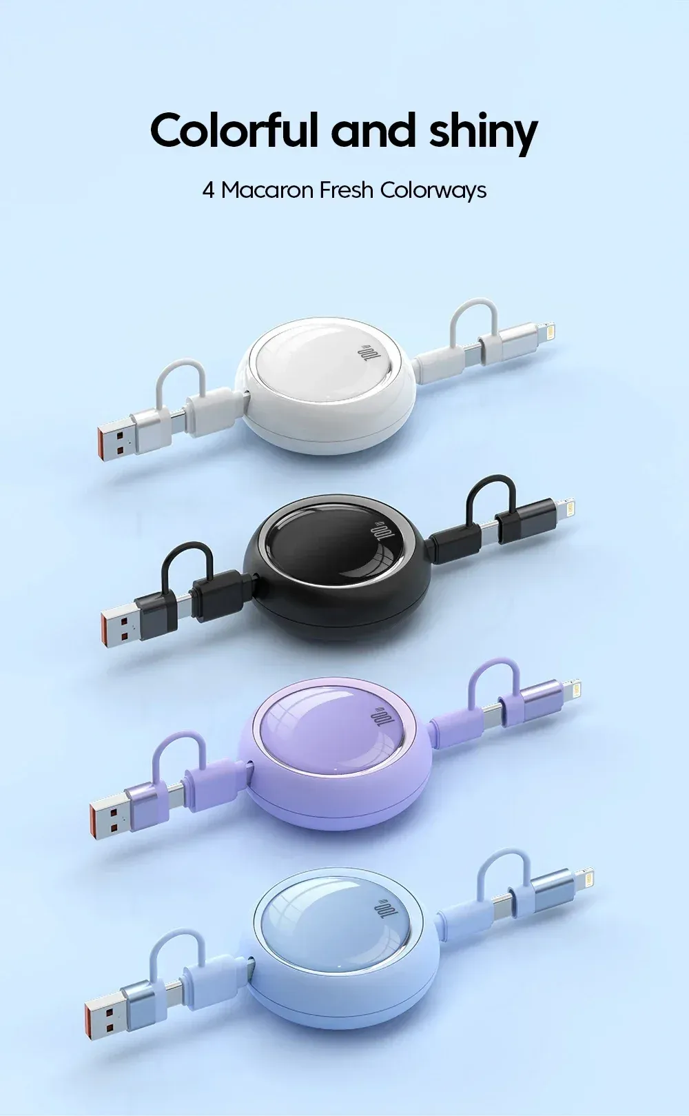 Câble USB Type-C rétractable, connectique