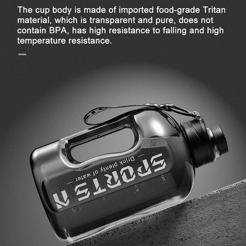 Gourde de grande capacité de 2 litres, bouteille d'eau de sport pour le camping et les voyages, sans BPA 3