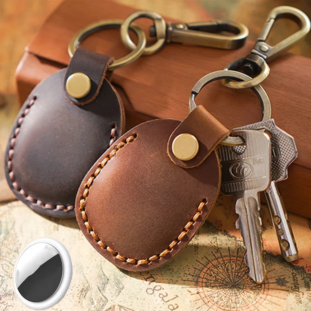 Porte-clés en cuir pour AirTag, étui de protection avec anti-perte, accessoire de localisation rétro, haute qualité - Image 1