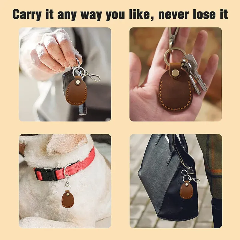 Porte-clés en cuir pour AirTag, étui de protection avec anti-perte, accessoire de localisation rétro, haute qualité 2