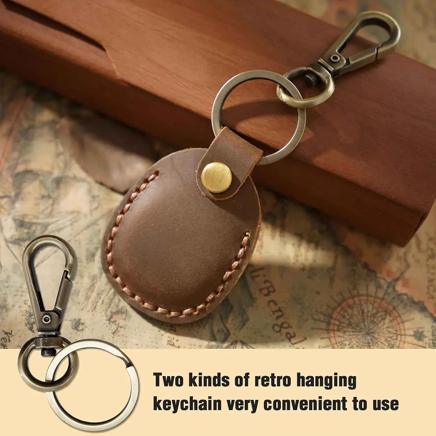 Porte-clés en cuir AirTag, présentation produit