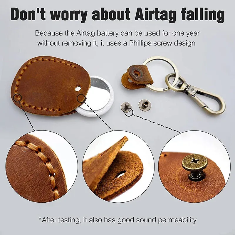 Porte-clés AirTag en cuir rétro