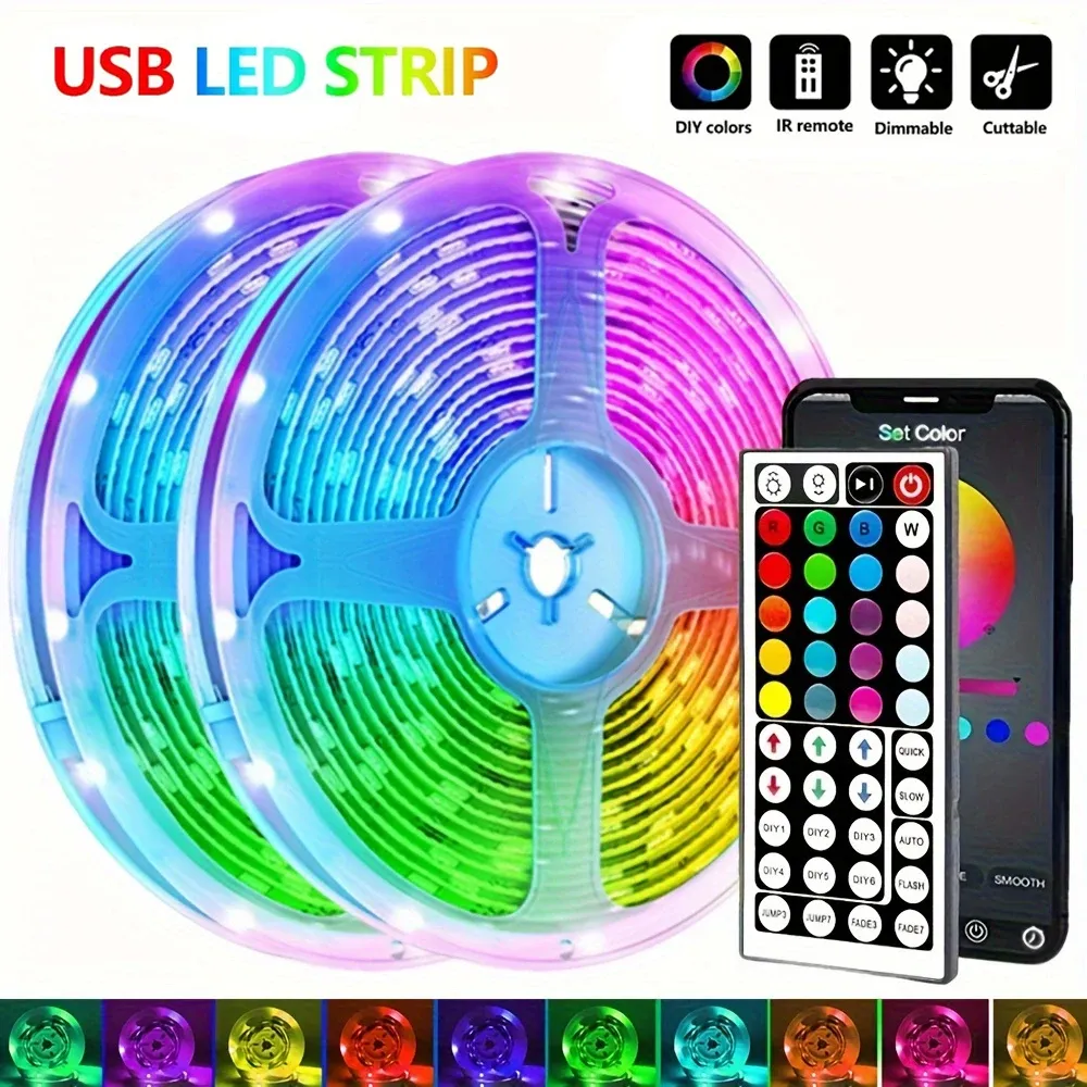 Bande Lumineuse LED Bluetooth RVB à 16 LED, Contrôle IR et par Application, USB, 5050, pour Chambre, Meuble TV et Salon