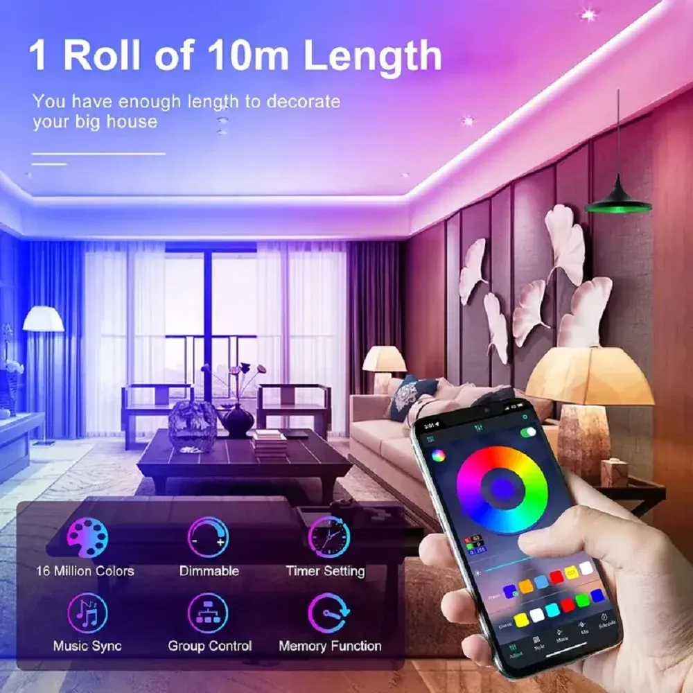 Bande Lumineuse LED Bluetooth RVB à 16 LED, Contrôle IR et par Application, USB, 5050, pour Chambre, Meuble TV et Salon 3