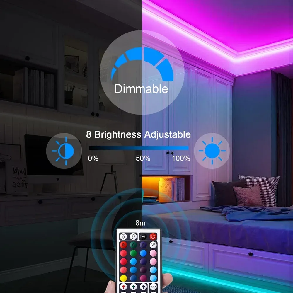 Gros plan sur la bande lumineuse Bluetooth en fonctionnement