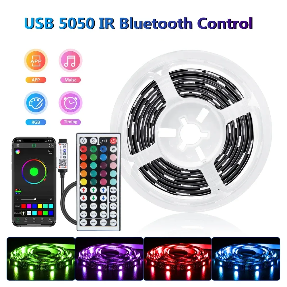 Bande Lumineuse LED Bluetooth RVB à 16 LED, Contrôle IR et par Application, USB, 5050, pour Chambre, Meuble TV et Salon 9