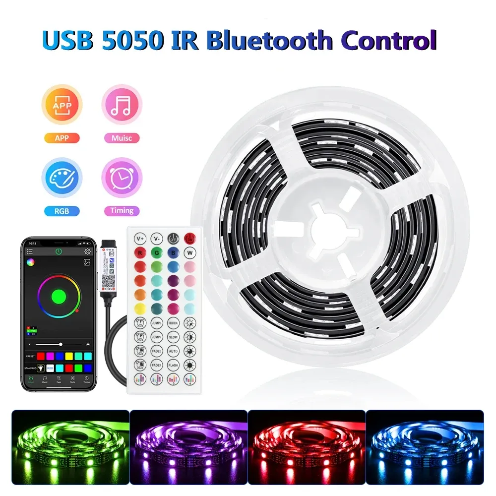 Bande Lumineuse LED Bluetooth RVB à 16 LED, Contrôle IR et par Application, USB, 5050, pour Chambre, Meuble TV et Salon 10