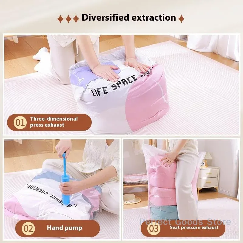 Sacs sous vide sans pompe, grands sacs de rangement en plastique pour vêtements et couvertures, sacs de compression, accessoires de voyage 2
