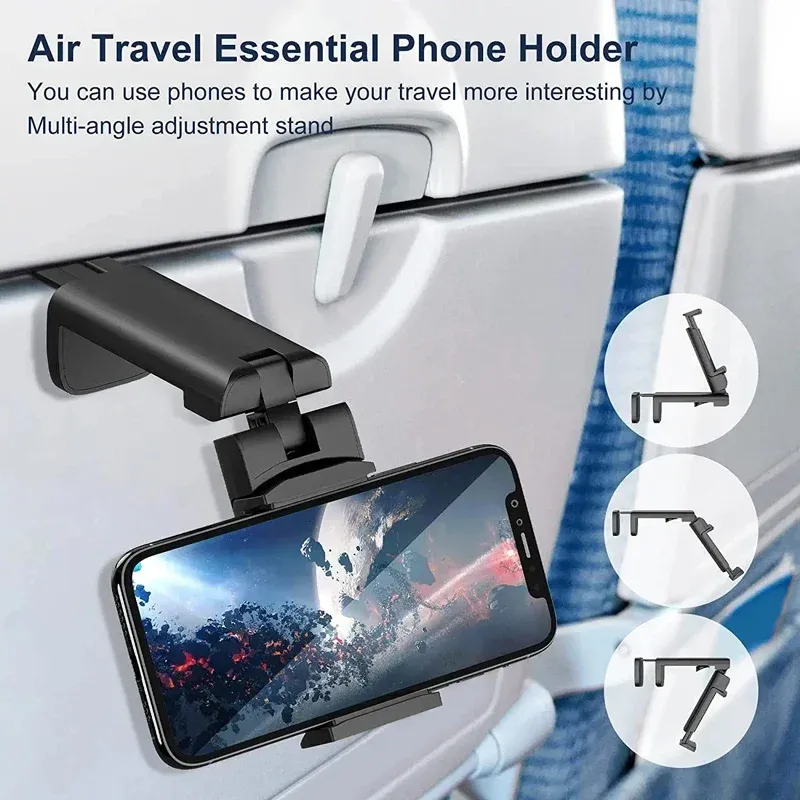 Support de téléphone pour avion pliable et rotatif, pour bureau, selfie et diffusion en direct, avec pince pour siège de train 2