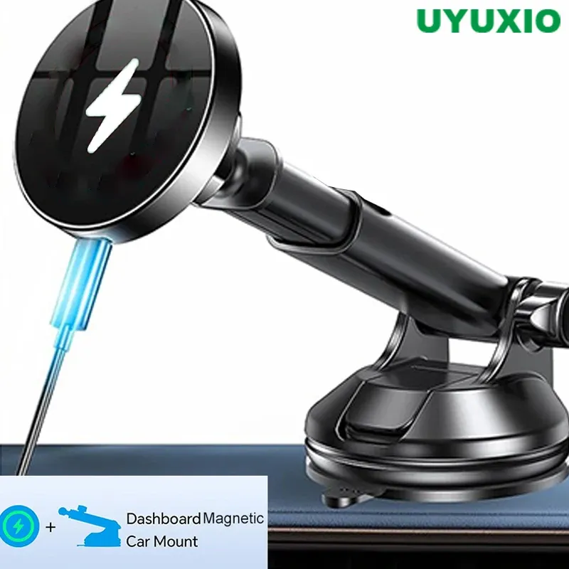 UYUXIO Support magnétique sans fil pour voiture avec chargeur 15W, compatible iPhone 16, 15, 14 Pro Max et 12