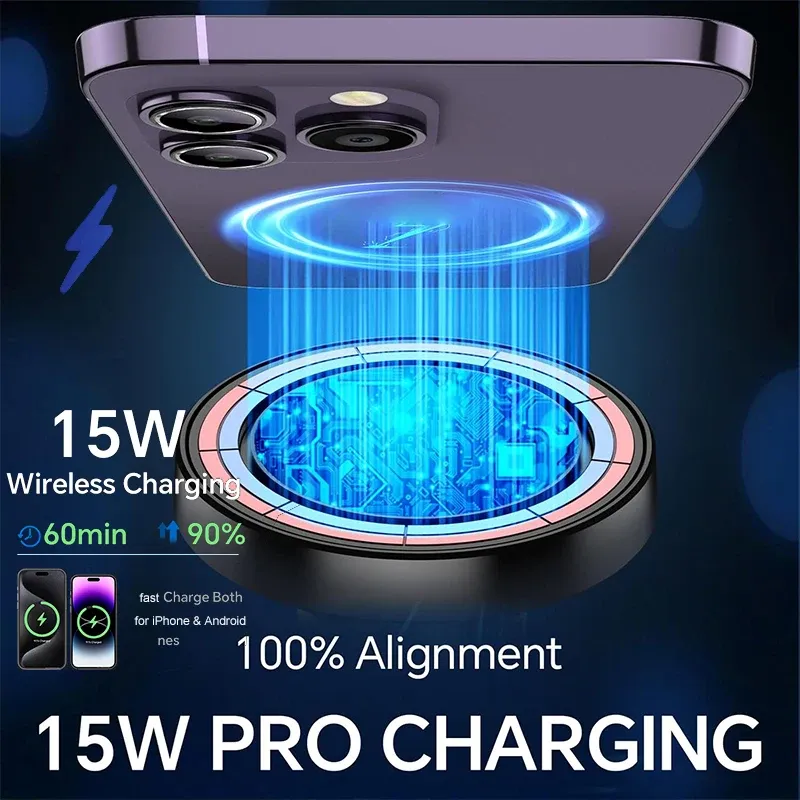 UYUXIO Support magnétique sans fil pour voiture avec chargeur 15W, compatible iPhone 16, 15, 14 Pro Max et 12 3