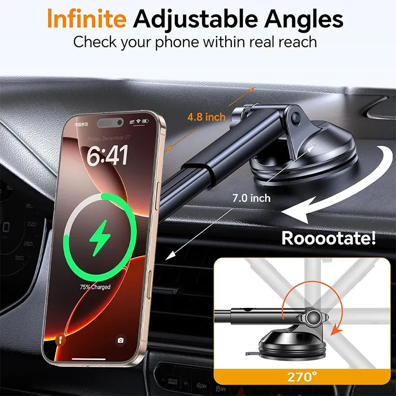 UYUXIO Support magnétique sans fil pour voiture avec chargeur 15W, compatible iPhone 16, 15, 14 Pro Max et 12 2
