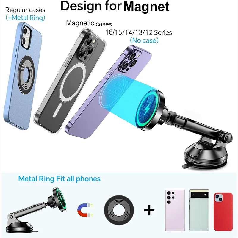 UYUXIO Support magnétique sans fil pour voiture avec chargeur 15W, compatible iPhone 16, 15, 14 Pro Max et 12 5