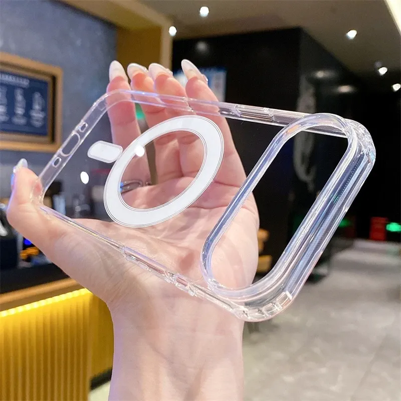 Coque magnétique transparente compatible MagSafe pour iPhone 17, 17 Air, 11, 12, 13 mini, 14, 15, 16 Pro Max, XR, X, XS, 7, 8 Plus, rigide à dos transparent 2