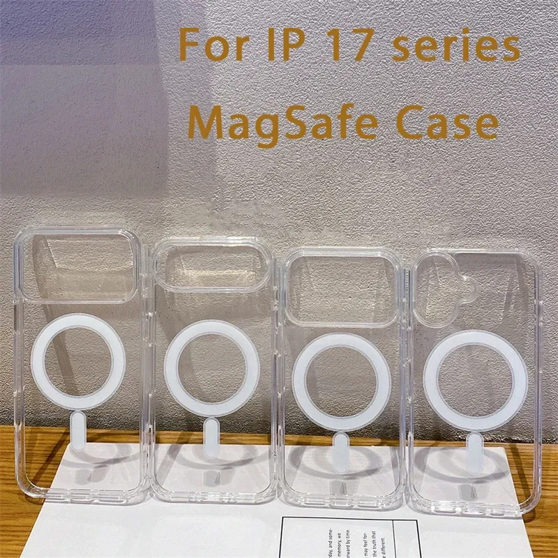Coque magnétique transparente compatible MagSafe pour iPhone 17, 17 Air, 11, 12, 13 mini, 14, 15, 16 Pro Max, XR, X, XS, 7, 8 Plus, rigide à dos transparent 4