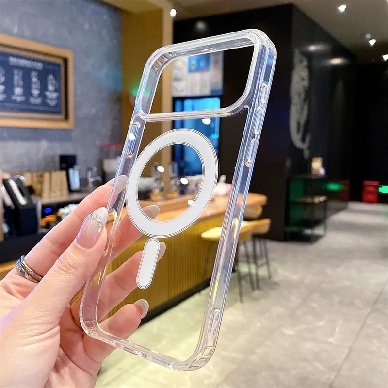 Coque magnétique transparente compatible MagSafe pour iPhone 17, 17 Air, 11, 12, 13 mini, 14, 15, 16 Pro Max, XR, X, XS, 7, 8 Plus, rigide à dos transparent 5