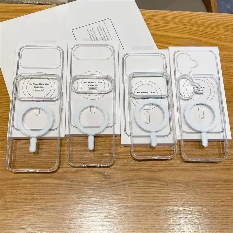 Coque magnétique transparente compatible MagSafe pour iPhone 17, 17 Air, 11, 12, 13 mini, 14, 15, 16 Pro Max, XR, X, XS, 7, 8 Plus, rigide à dos transparent 6