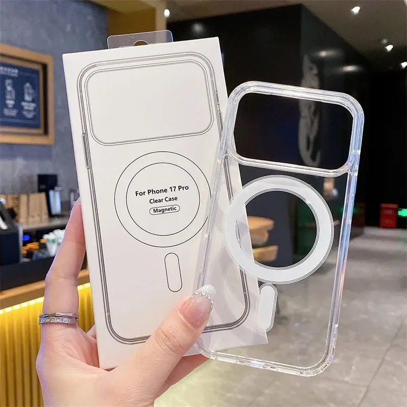 Coque magnétique transparente compatible MagSafe pour iPhone 17, 17 Air, 11, 12, 13 mini, 14, 15, 16 Pro Max, XR, X, XS, 7, 8 Plus, rigide à dos transparent 7
