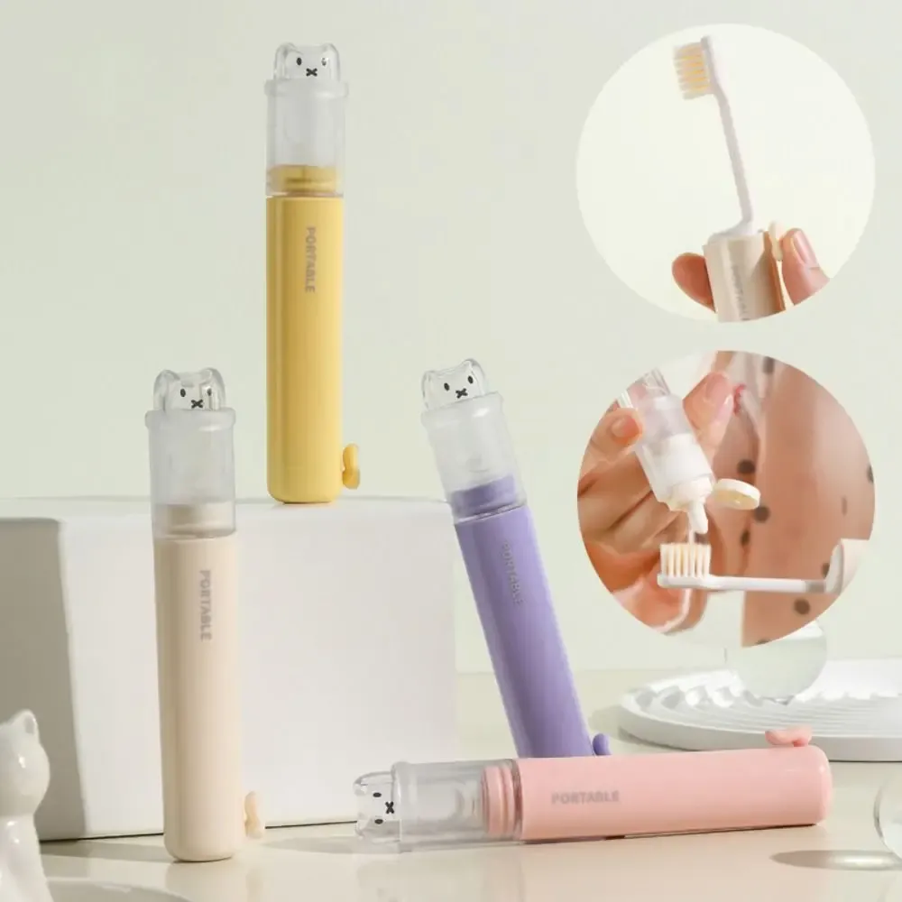 Brosse à dents de voyage 2 en 1 pliable avec distributeur de dentifrice compact, idéale pour le camping et les déplacements - Image 1
