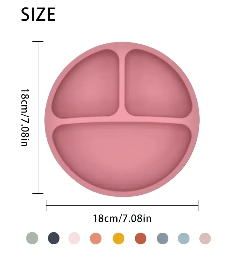 Assiette en silicone pour bébé avec ventouse, ensemble cuillère et fourchette, motif dessin animé, vaisselle enfant 5