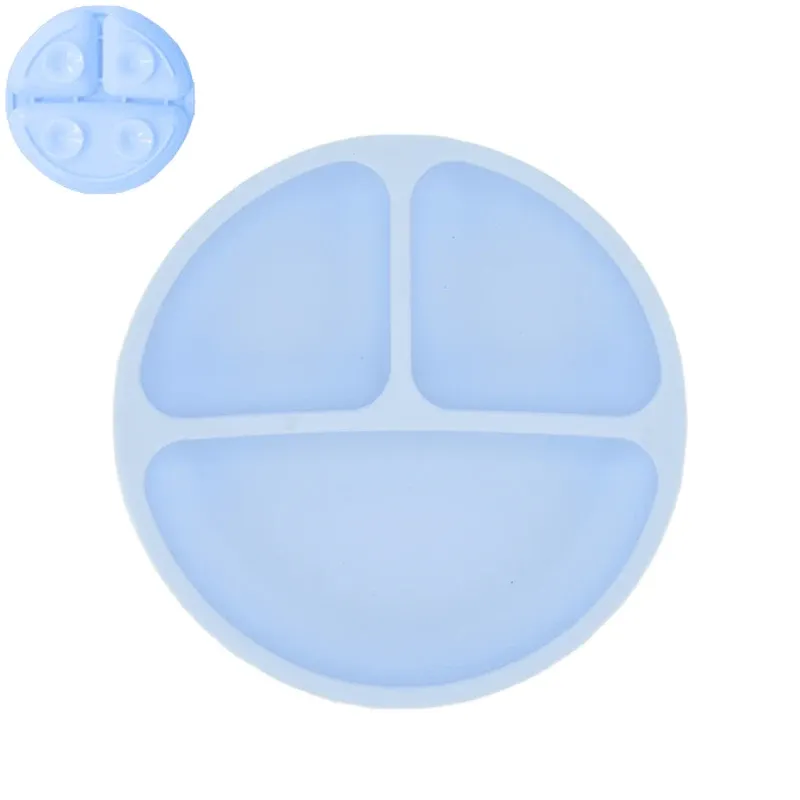 Assiette en silicone pour bébé avec ventouse, ensemble cuillère et fourchette, motif dessin animé, vaisselle enfant 10