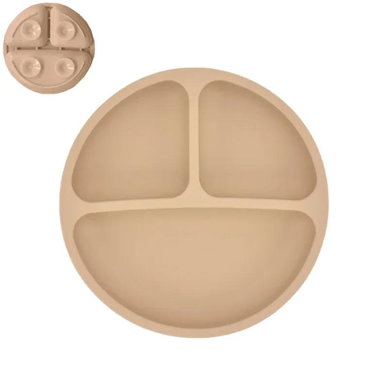 Assiette en silicone pour bébé avec ventouse, ensemble cuillère et fourchette, motif dessin animé, vaisselle enfant 11