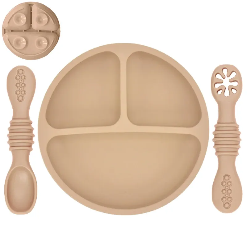 Assiette en silicone pour bébé avec ventouse, ensemble cuillère et fourchette, motif dessin animé, vaisselle enfant 20