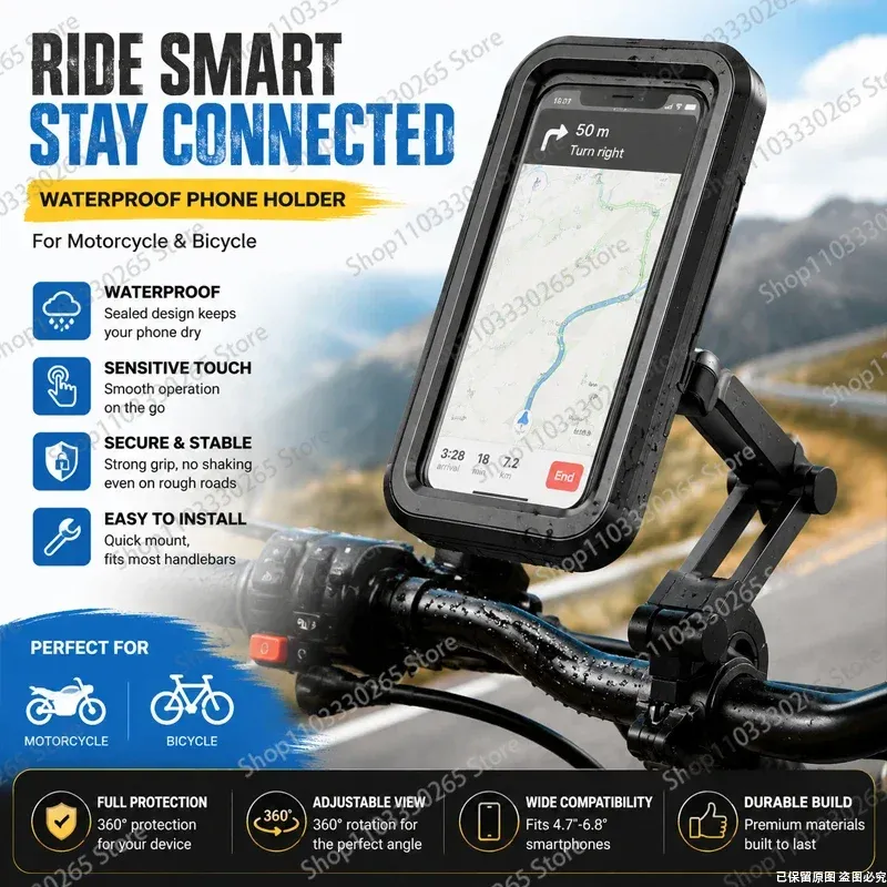 Le title is already in French, so it needs to be cleaned up rather than translated. Removing the spammy elements and keeping it professional:
Support de téléphone pour moto, étui tactile étanche, rotation à 360°, support réglable pour smartphones de 4,7 à 6,8 pouces